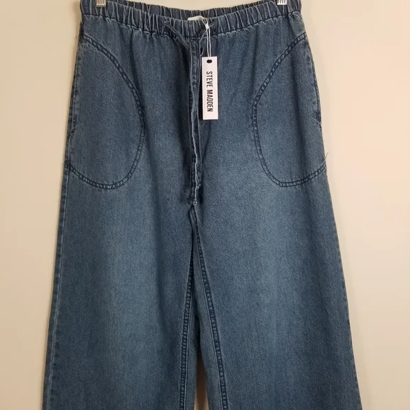 Steve Madden Denim Wide Leg Pull-On Pants Jeans Small NWT - Picture 2 of 7